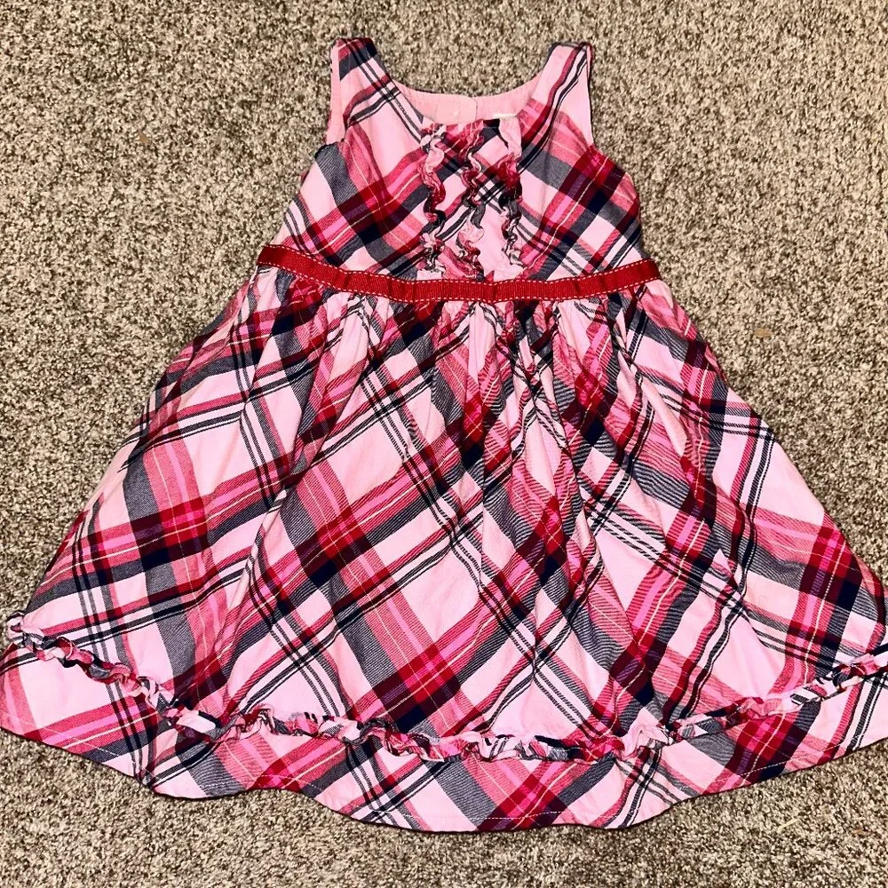 Girls GYMBOREE Dress Sz 3T - Pink/White PLAID w/ RUFFLES - layered skirt EUC